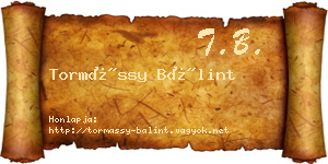 Tormássy Bálint névjegykártya